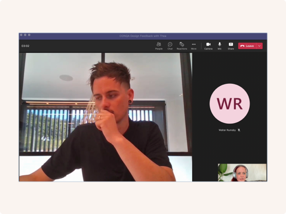 CONQA Design Feedback session via Microsoft Teams video call